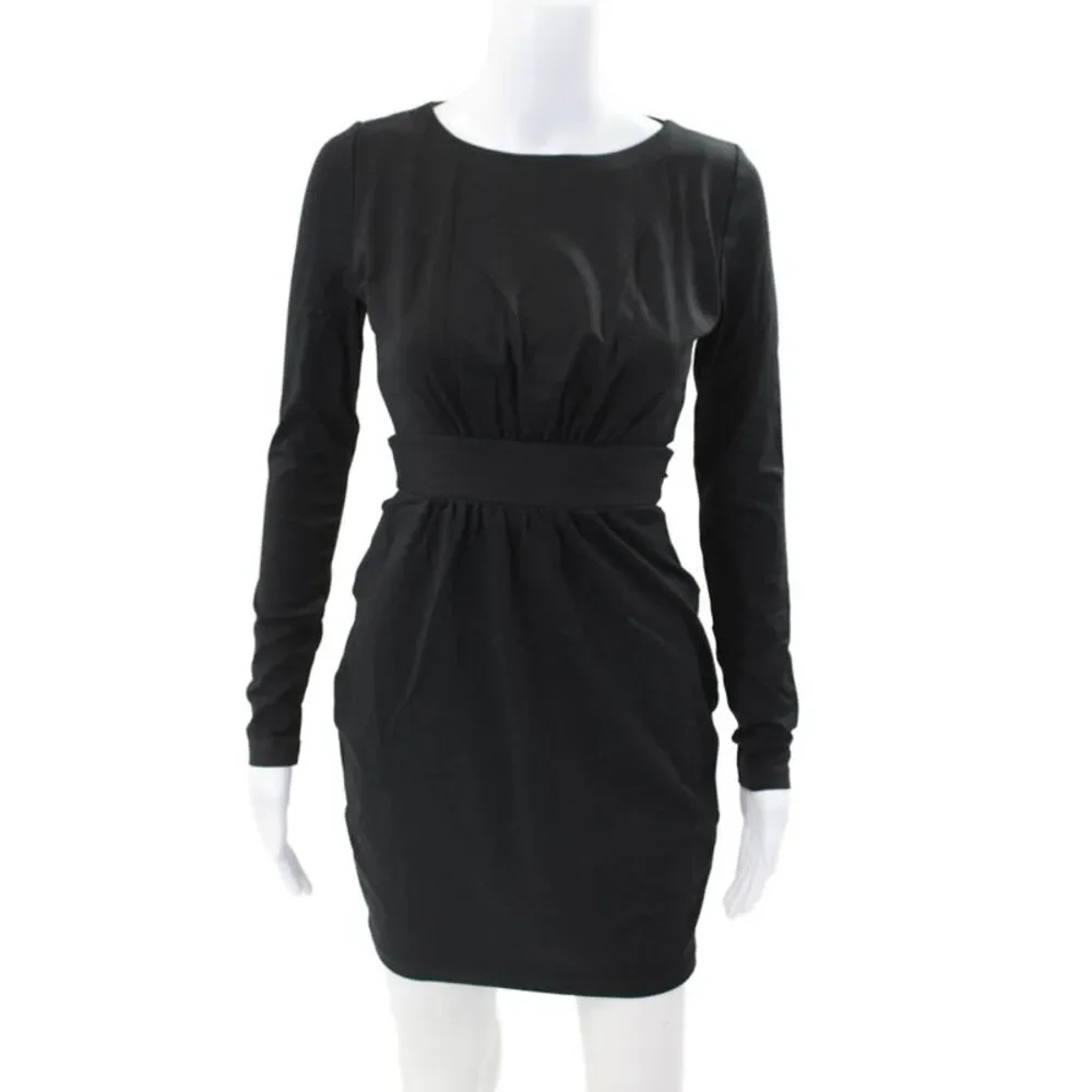 Susana Monaco Womens Long Sleeves Knee Length Sheath Dress Black Size Small